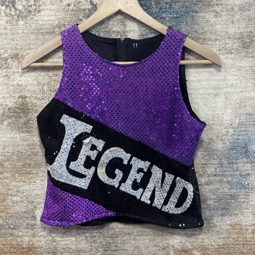 Girls Size 11 Legends Cheerleading Uniform Top Purple Sequin Halloween Costume
